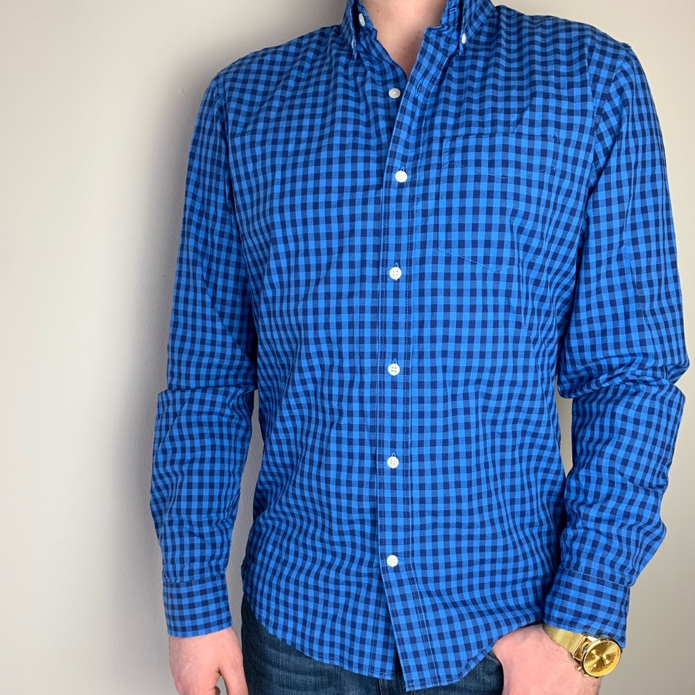 Gap Blue & Black Plaid Casual Button Down